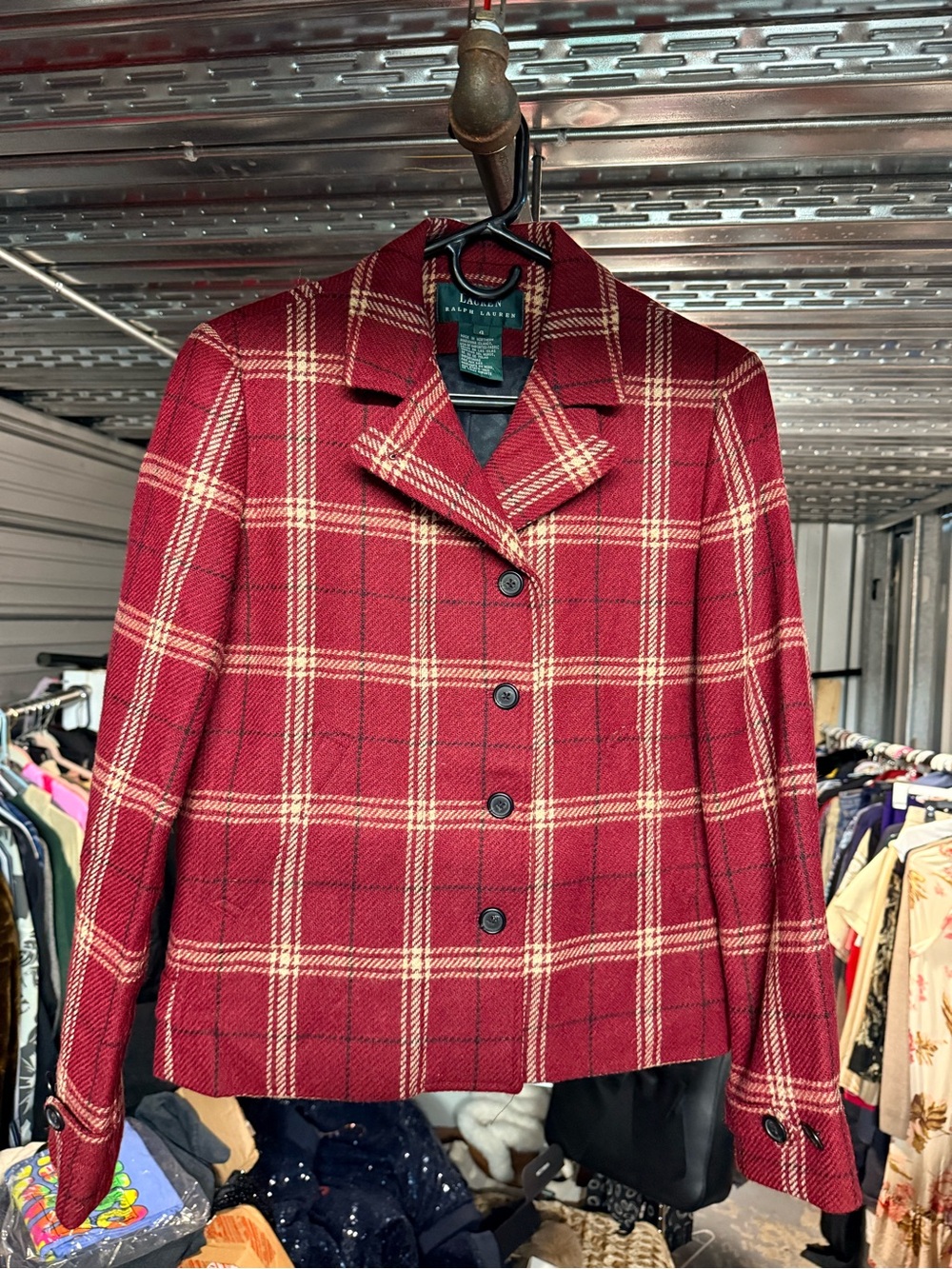 Ralph Lauren Red Plaid Tailored Button Jacket